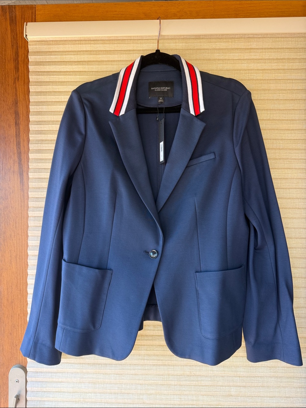 NWT Banana Republic Navy Classic Blazer with Red & White Striped Collar - Picture 1 of 5